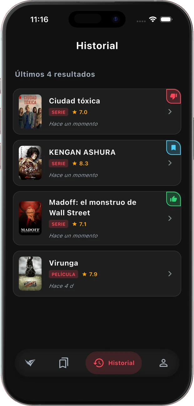 Historial de recomendaciones en Cetra